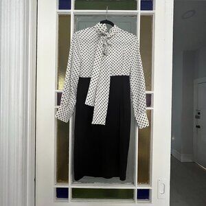 Avantlook Polka Dot Neck Tie Midi Dress